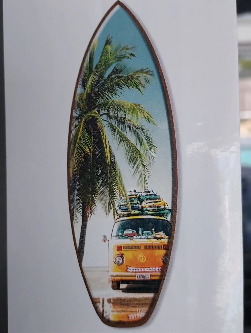 Surf Wall Art in a Tropical Beach Setting w a Classic VW Van. New in Box 38x13.